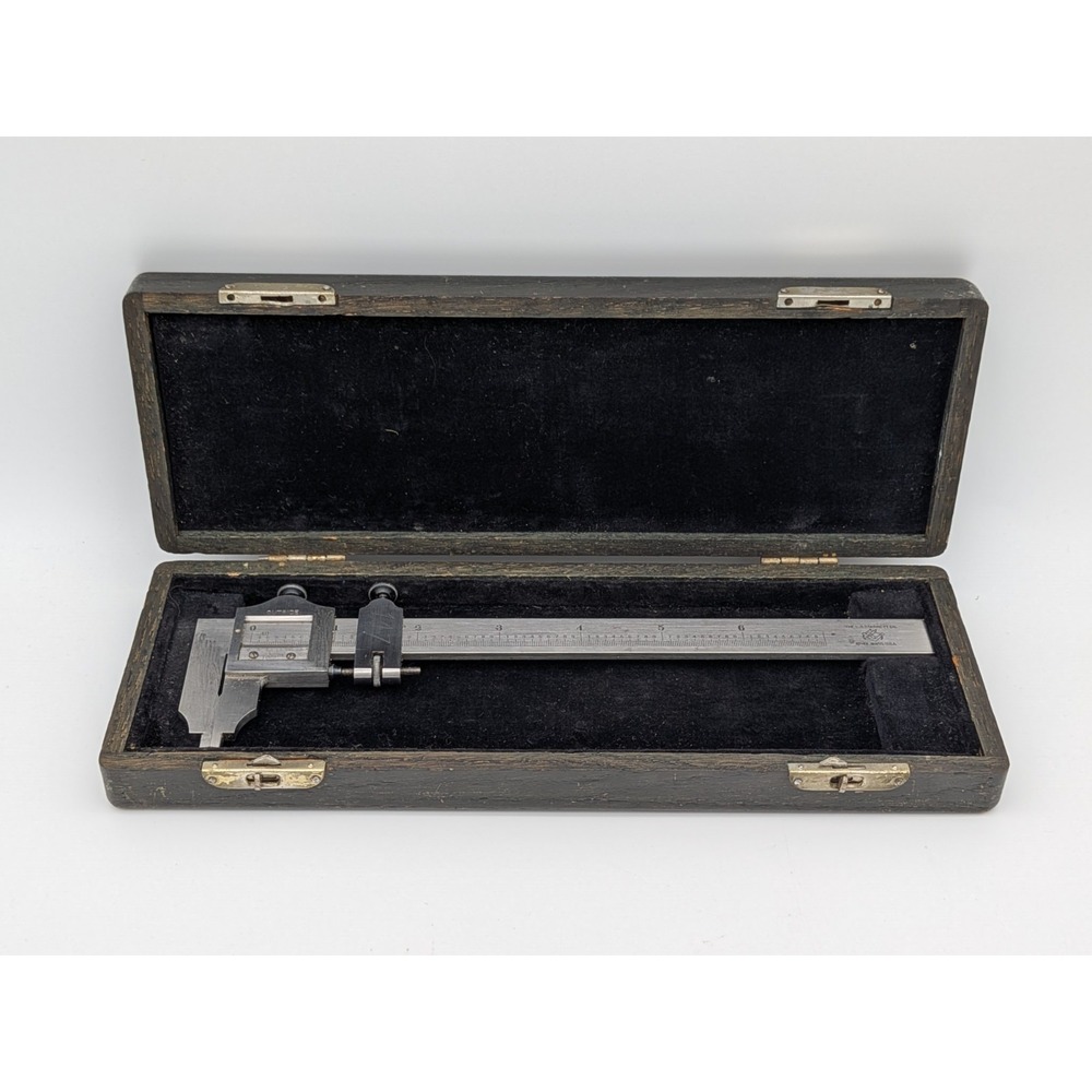 Vintage Starrett No 122 12" Vernier Caliper Machinist Tool Wood Case USA